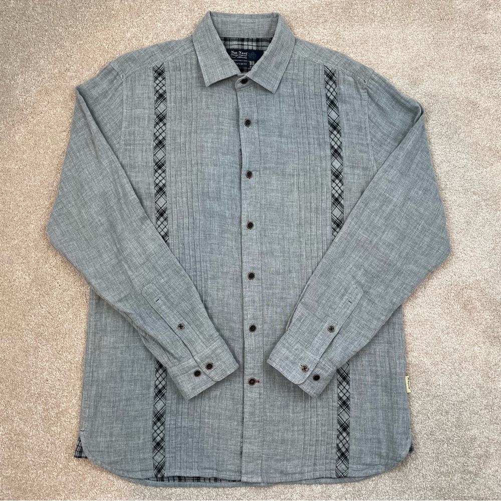 Nat Nash Shirt Adult Medium Gray Button Up Long Sleeve Soft Luxury Preppy Men